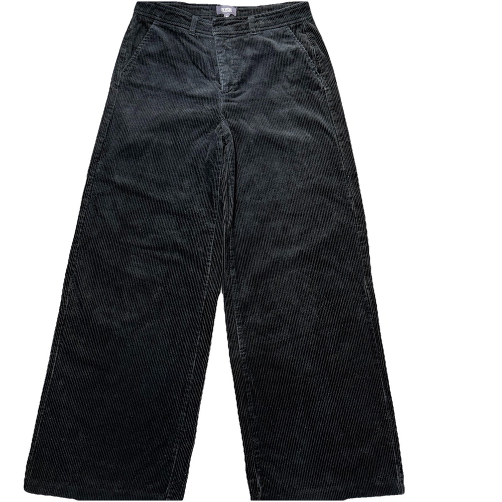 NYDJ Women's‎ 4 Black Corduroy Wide Leg Mid Rise Chino Trouser Pants